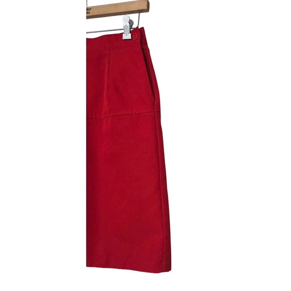 Vintage Sears Retro Preppy Red A-Line Midi Skirt Button Back Detail Size XS‎ - S